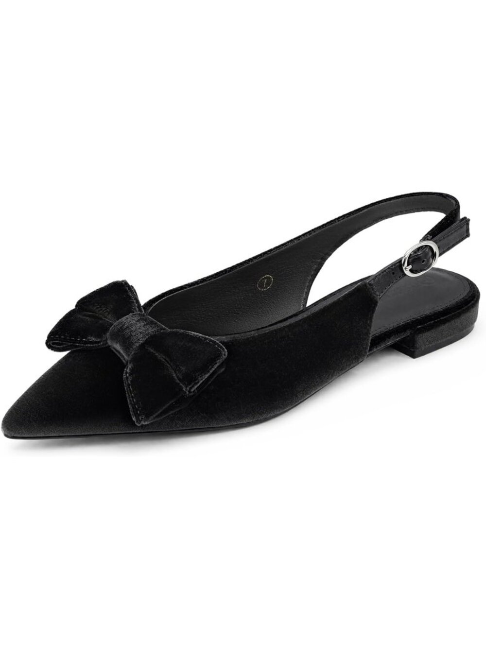 Women's All Black Slingback Pointed Toe Bow Ballet Flats Comfortable Slip On